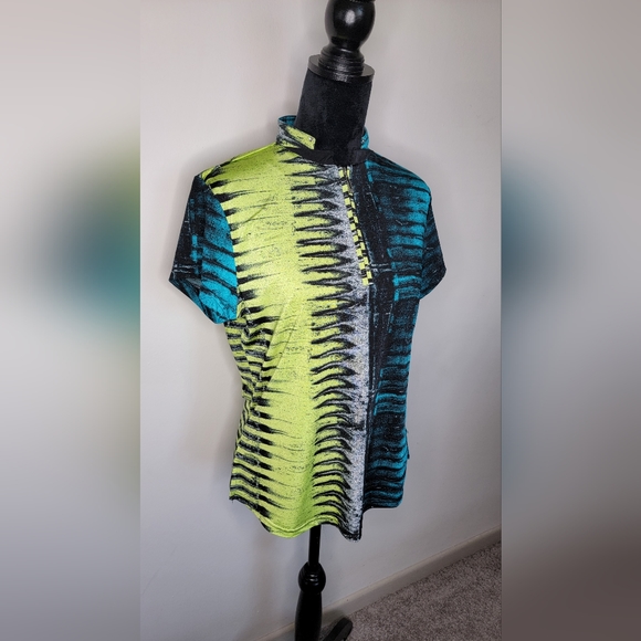 Jamie Sadock 1/4 Zip Short Sleeve 80's Pattern Golf Polo Shirt Top L - Picture 2 of 11